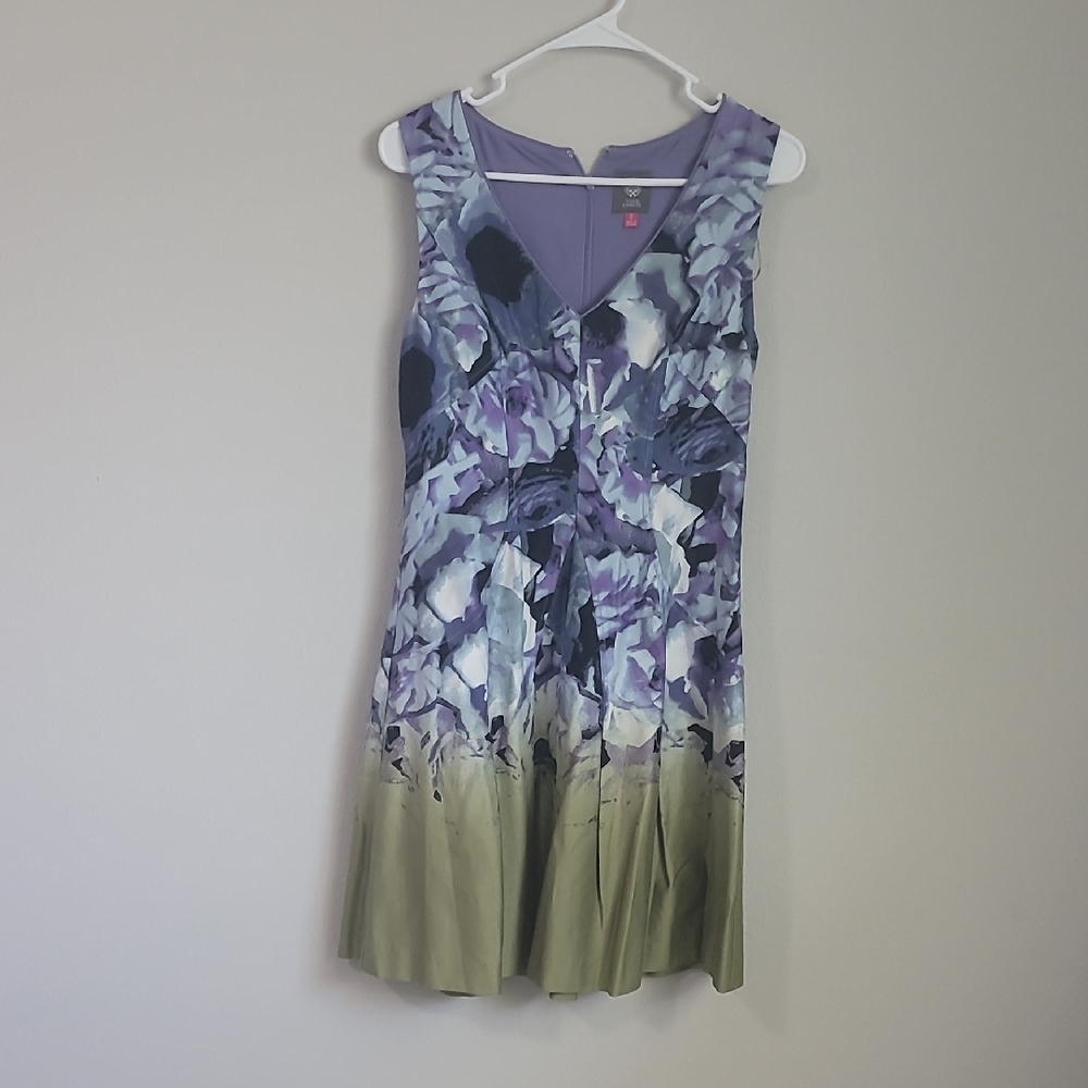 Vince Camuto Lavender and Olive Green Floral Midi Dress